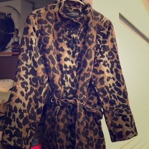 NWT Leopard print Midi wool like trench .  coat